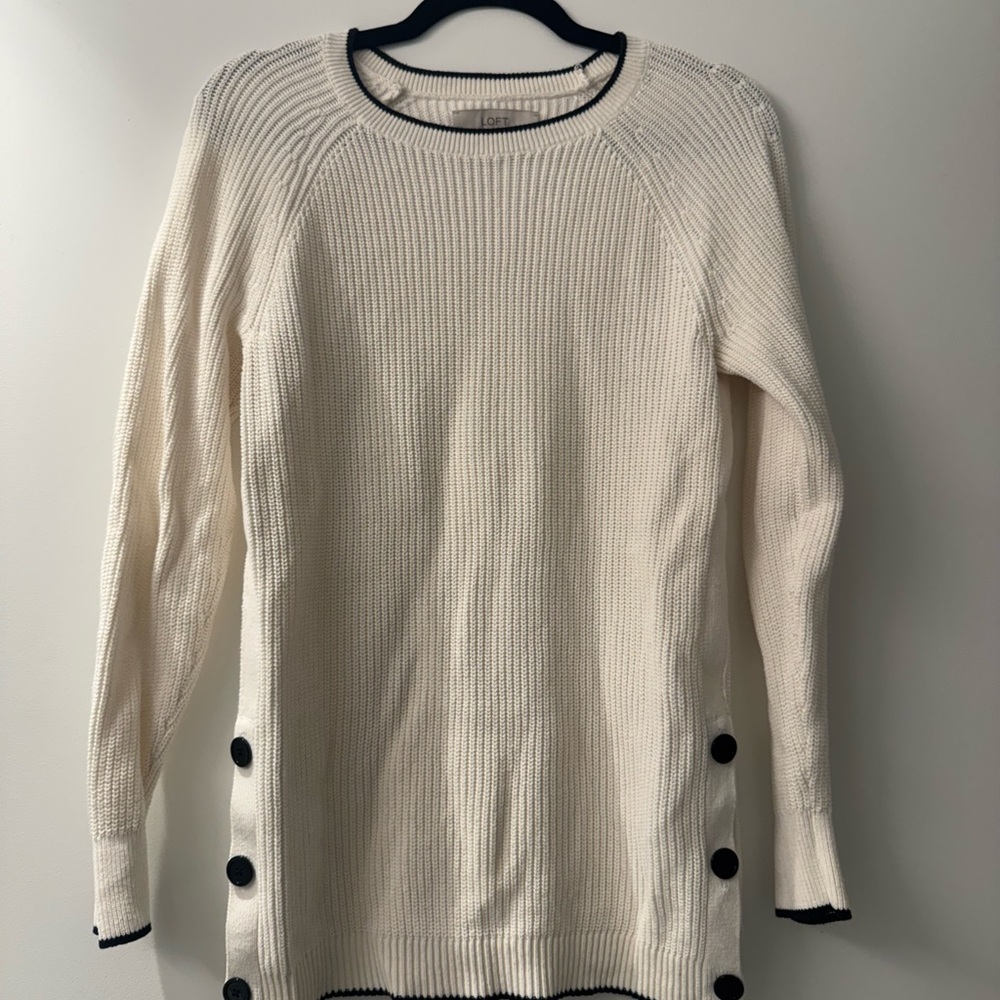 LOFT Cream Sweater with Black Button Details